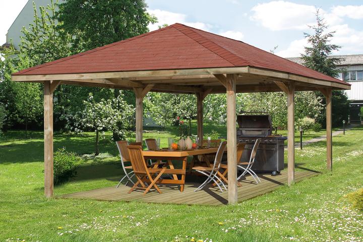 Produktbild Weka Holzbau Pavillon Gartenoase 651 D Gr.3 inkl. Dachschindeln (702 cm, 357 cm)