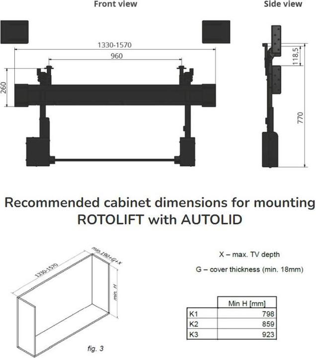 Immagine prodotto Xantron Sollevatore per mobili TV PREMIUM-K1-RotoLift-AutoLid (Universale, 50", 30 kg)