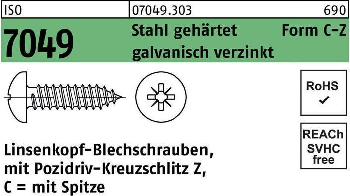 Actual product image Self-tapping screw ISO 7049 LIKO w.point/cross recess-PZ 2.9x 13 -C-Z steel hardened (100 Screws per piece)