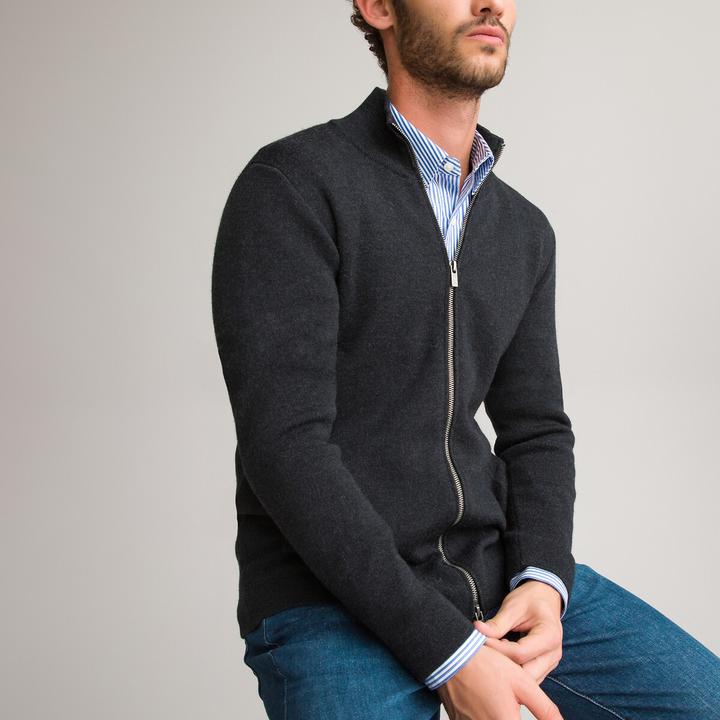 Actual product image La Redoute Collections Signature Merino Wool Cardigan with Zipper (XL)