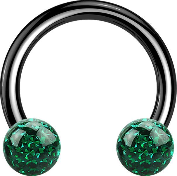 Produktbild Star Piercing Micro Circular Barbell schwarz mit zwei Kristall Kugeln grün Epoxy Schutzschicht (Titan G23, ohne Messing)