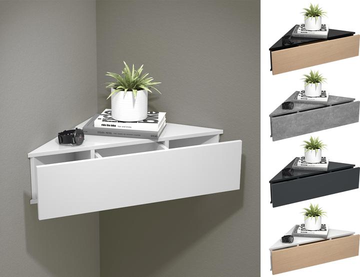 Actual product image VCM Wooden Wall Drawer Bedside Cabinet Wall Shelf Corner Shelf Drawer Console Bedside Table Usal S (60 x 43 x 15 cm)