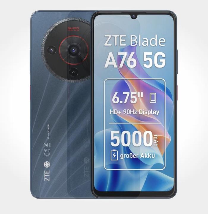 Actual product image ZTE BLADE A76 5G / 4GB / 128GB / Black (128 GB, Stardust Black, 6.75", Dual SIM, 5G)