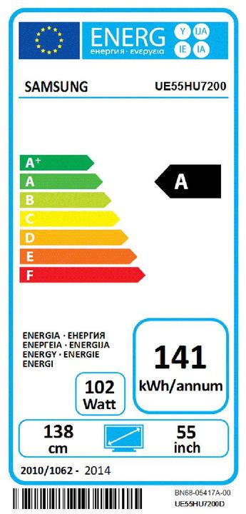 Etichetta energetica Samsung Smart 55" TV UHD curvo HU7200 (55", UHD)