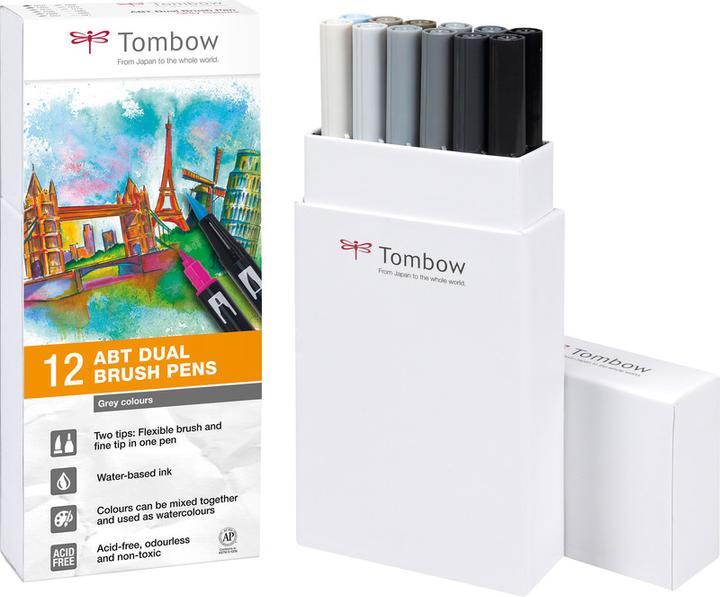 Image du produit Tombow Stylo à double pinceau ABT, nuances de gris (Noir gris, 12 x)