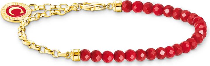 Thomas Sabo Member Charm-Armband rote Beads und Gliederelemente vergoldet (17 cm, 925er Silber, Emaille)