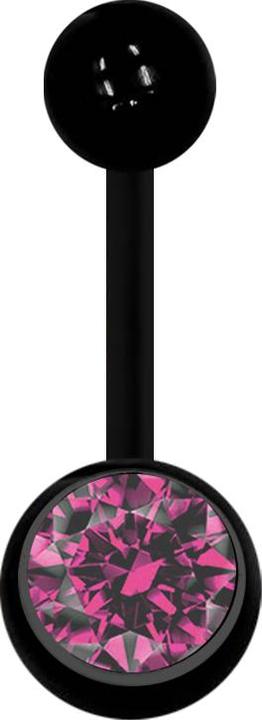 Star Piercing Banane schwarz mit Kugel und Kugel Kristall pink (Acryl, ohne Messing)