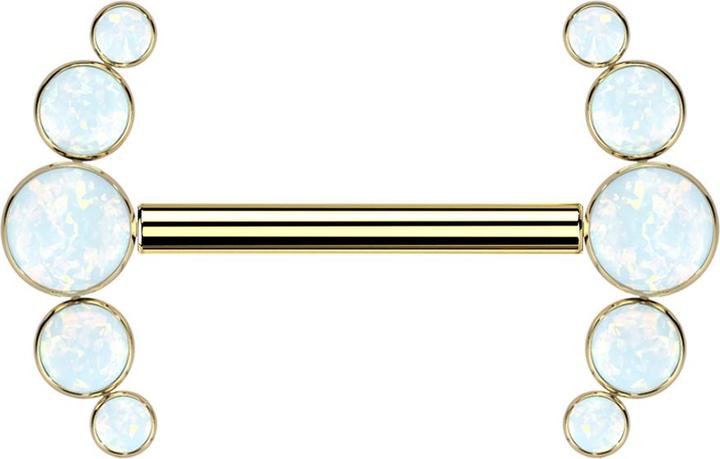 Star Piercing Threadless Barbell vergoldet front fünf Opale weiss (Titan G23, ohne Messing)