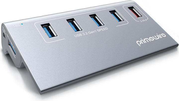 Actual product image Primewire 5 port USB 3.2 Gen.1 hub active with power supply & USB cable, USB 3.0 data hub 5 Gbit/s, USB smart (5 Ports)