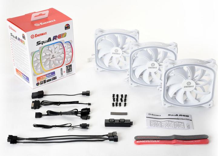 Actual product image Enermax PC Fan SquA RGB White 3-Pack with RGB Control Box (120 mm, 3 x)