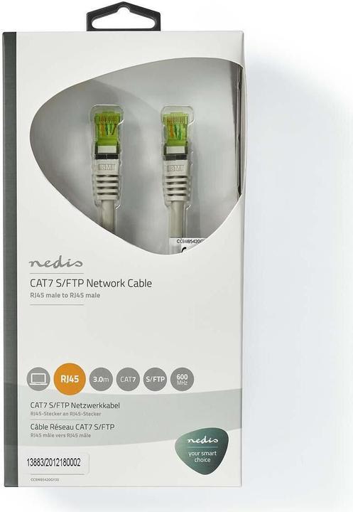 Actual product image Nedis Cat 7 Cable- S/FTP- RJ45 Plug-- 3.0 m- Round- LSZH- Grey- (S/FTP, CAT7, 3 m)