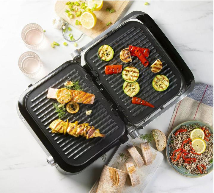Actual product image Domo Genius Electric Contact Grill Non-stick Coating, with Display Stainless Steel, Black (EU plug)