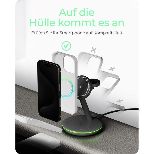 Produktbild Icy Box Ladestation induktiv/magnet. f. Smartphone/-watch/Inear-Kopfh?rer (15 W)