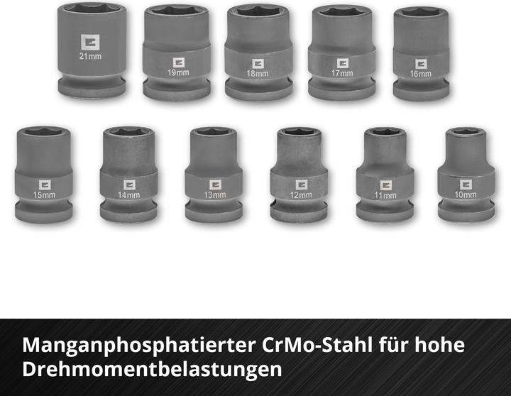 Actual product image Einhell Impact Stecknuss-Set, 109283, 12-teilig (18 mm, 15 mm, 11 mm, 21 mm, 16 mm, 12 mm, 14 mm, 17 mm, 13 mm, 19 mm, 10 mm)