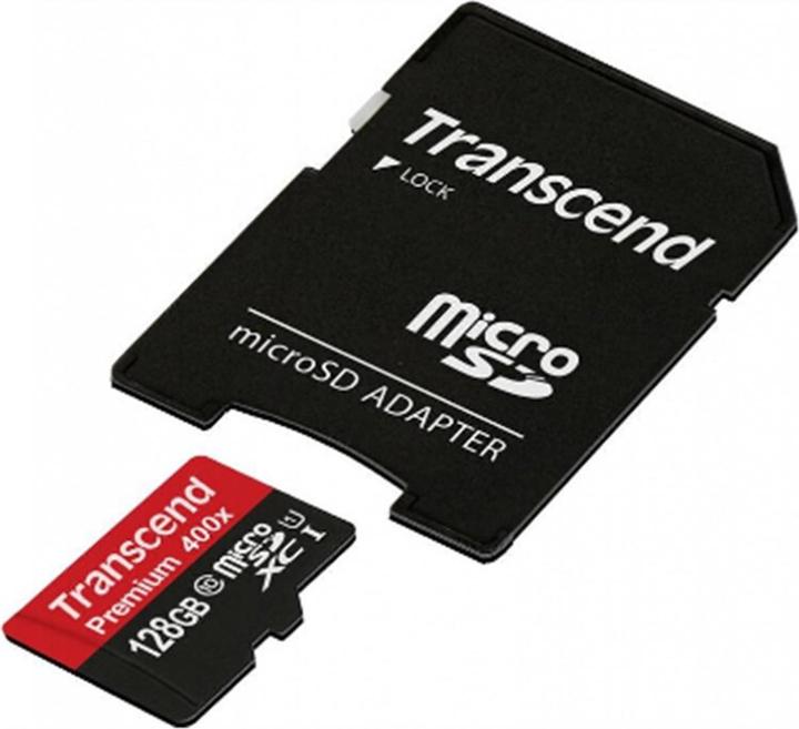 Actual product image Transcend microSDXC 400x with adapter (128 GB, microSDXC, U1, UHS-I)
