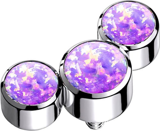 Star Piercing Dermal Anchor silber drei Opale violett (ohne Messing, Chirurgenstahl 316L)