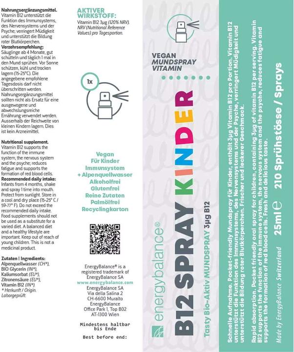 Nutritional values and ingredients Energybalance Spray B12 Children (1 Piece, Spray, 0.03 g)