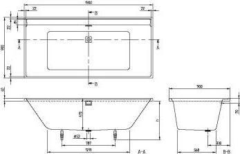 Produktbild Villeroy & Boch V&B Einbauwanne COLLARO 1900x900 m Ab u Überlgrt. chr we (190 cm, 90 cm)