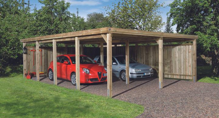 Actual product image Weka Holzbau Flat roof double carport 618 Gr.3 Trapezoidal sheet roof