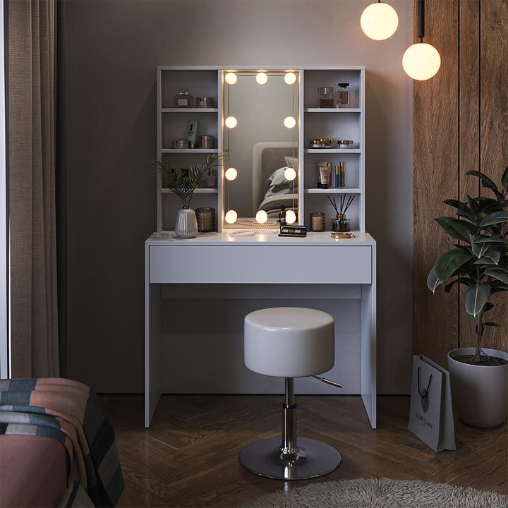 Actual product image Vicco Alexa with stool and lighting (93 x 40 x 147 cm)