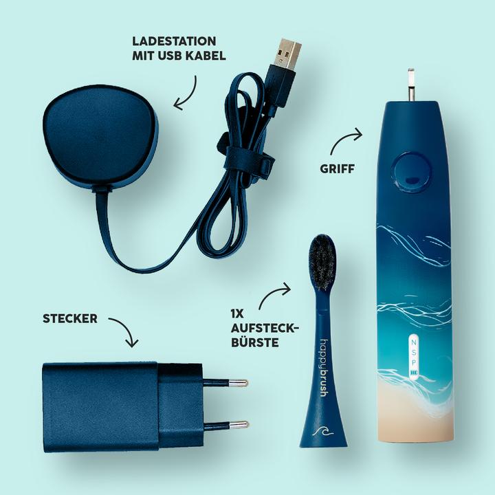 Produktbild happybrush ECO VIBE 3 Starterkit Ocean (Schallzahnbürste)