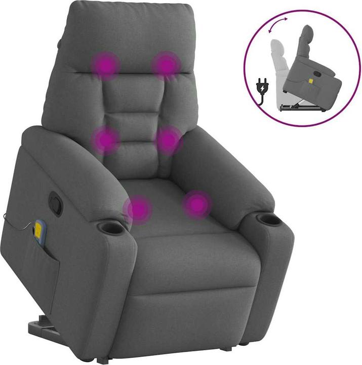 VidaXL Massagesessel mit Aufstehhilfe Dunkelgrau Stoff