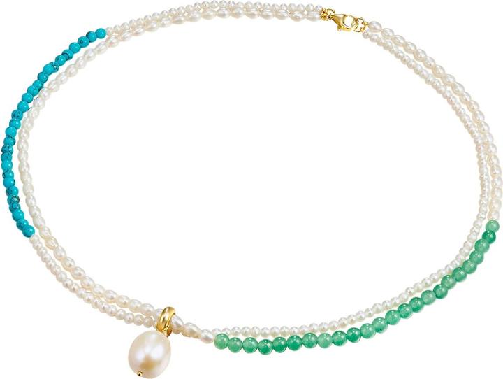 Immagine prodotto Valero Pearls Donna argento sterling turchese (rec.) perla d'acqua dolce coltivata oro giallo 45,0 cm - 28665 (Argento, 45 cm)