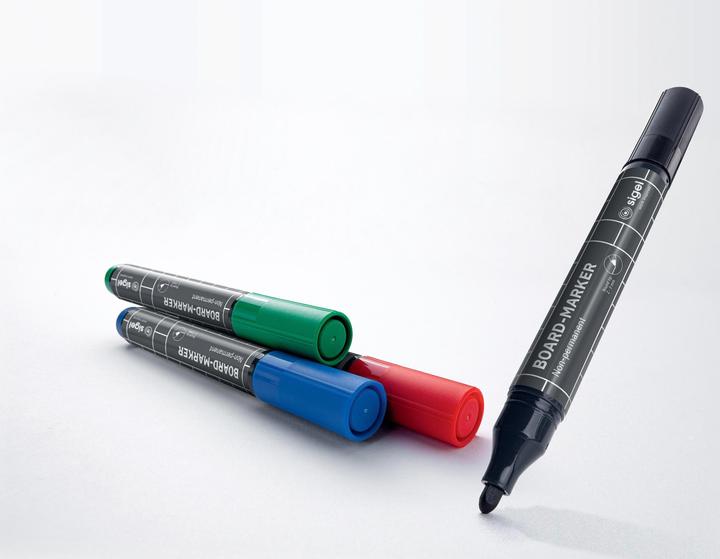 Produktbild Sigel Non-permanent Marker 4 Stück, Schwarz/Blau/Grün/Rot (Grün, Rot, Schwarz, Blau, 3 mm, 4 x)