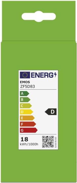 Energie-Label Emos LED Lampe Filament A70 / E27 / 18 W (150 W) / 2452 lm / Neutral Weiss (E27, 18 W, 2452 lm, 1 x, D)