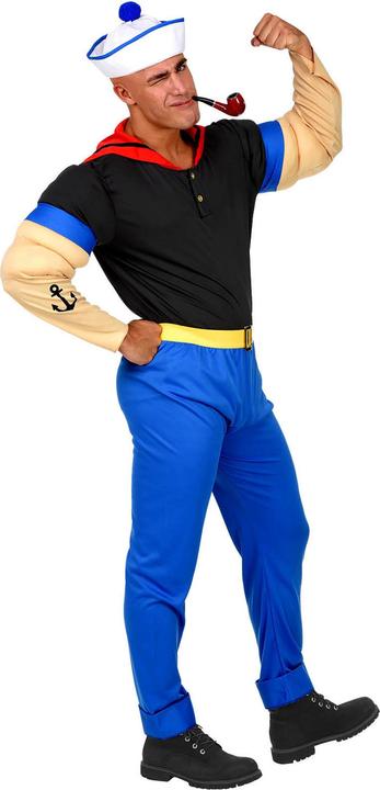 Image du produit Widmann Costume de marin Popeye avec chemise à manches musclées, pantalon avec ceinture, casquette (S)