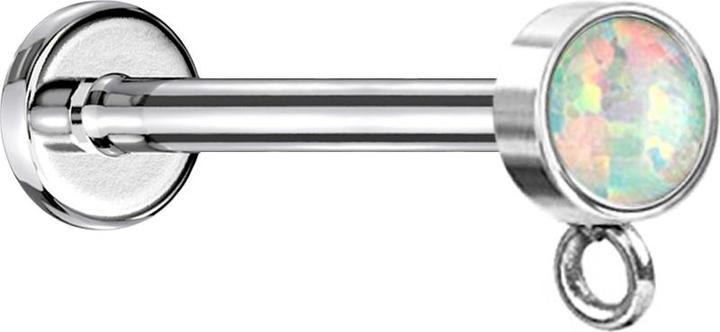 Star Piercing Micro Labret Innengewinde silber mit Zylinder Opal weiss Ring für Anhänger (ohne Messing, Chirurgenstahl 316L)