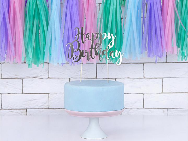 Produktbild Partydeco Silberne Dekoration für "Happy Birthday"-Torte