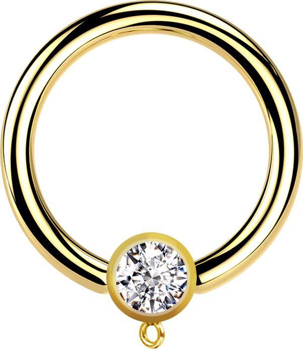 Star Piercing Micro Closure Ring vergoldet mit Zylinder Kristall silber Ring für Anhänger (Chirurgenstahl 316L)