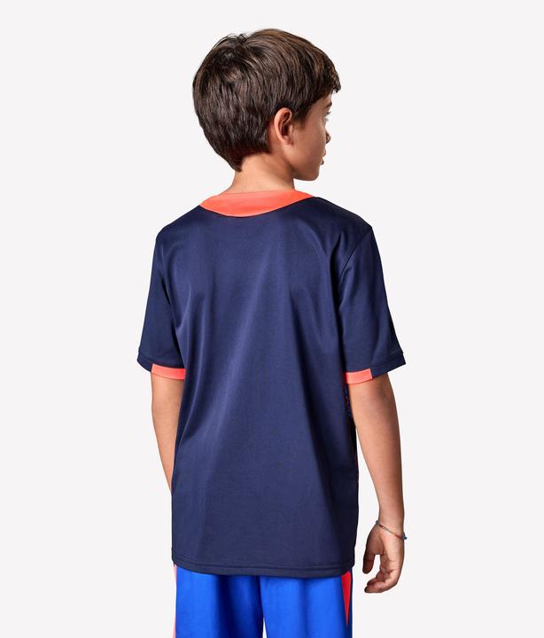 Kipsta Kinder Fussball Trikot kurzarm - VIRALTO Kids Roarrr Rhino Streifen blau/violett