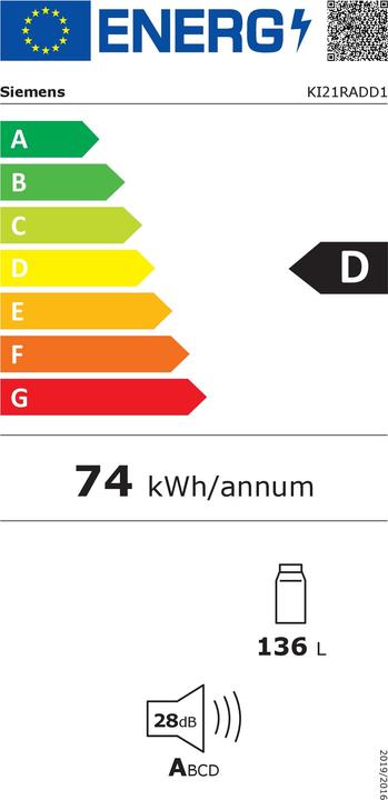 Energie-Label Siemens KI21RADD1 (136 l)