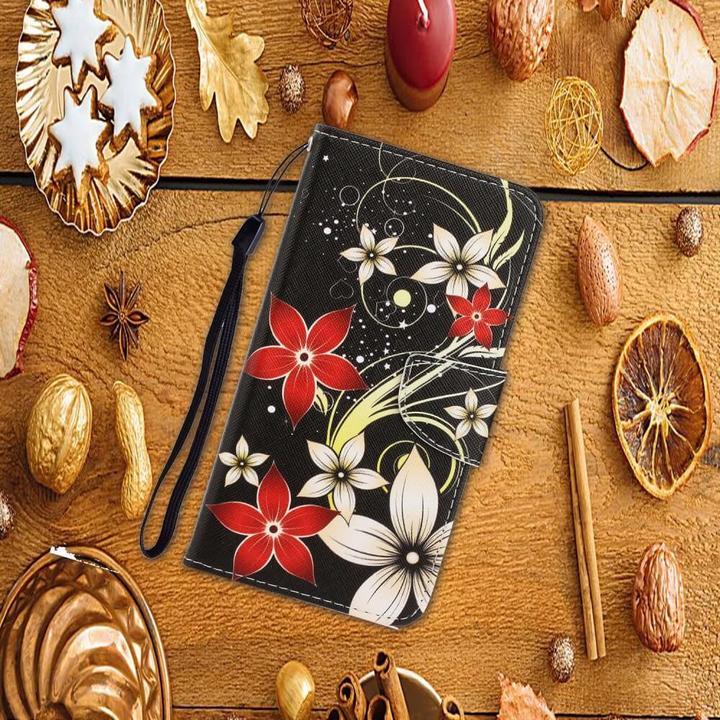 Productafbeelding Cover-Discount iPhone SE / 8 / 7 - Leren Hoesje Hoesje Rood Bloemen (Apple iPhone 7, Apple iPhone 8)