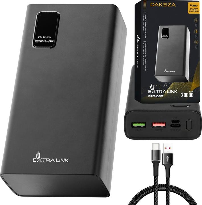 Produktbild Extralink EX.19508 power bank Lithium Polymer (LiPo) Black (20000 mAh, 74 Wh)