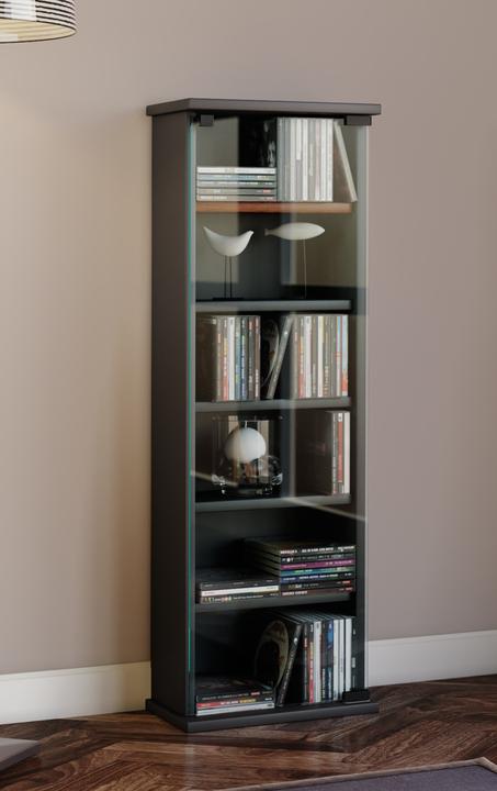 Produktbild VCM Holz CD DVD Stand Regal Vetro mit Glastür (31 x 18 x 92 cm)