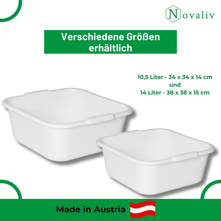 Produktbild Novaliv 10x Spülschüssel eckig 10,5L, 34x34 cm, Weiss, BPA-frei Spülmaschinenfest Ideal für Küche und (34 cm, 10.50 l, 10 x)