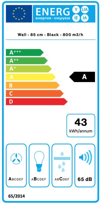 Energy Label Falmec Dunstabzugshaube VERSO 85 N Schwarz (Wall hood)