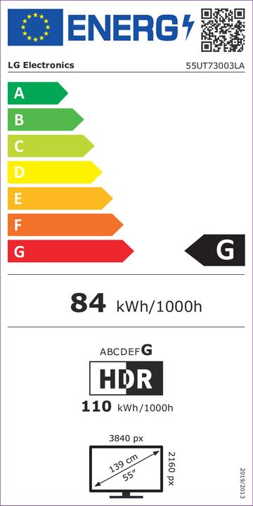 Label énergétique LG TV 55UT73003LA (55", UT73, LED, 4K, 2024)