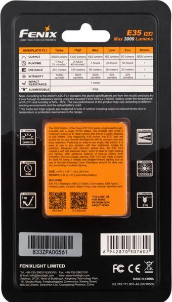 Image du produit Fenix Lampe de poche E35 (11.80 cm, 3000 lm)