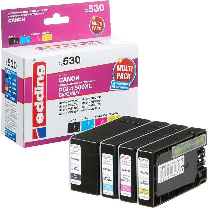 Produktbild Edding Tintenpatrone ersetzt Canon PGI-1500XL Multipack BK/c/m/y Kompatibel Schwarz Cya (M, C, Y, BK)