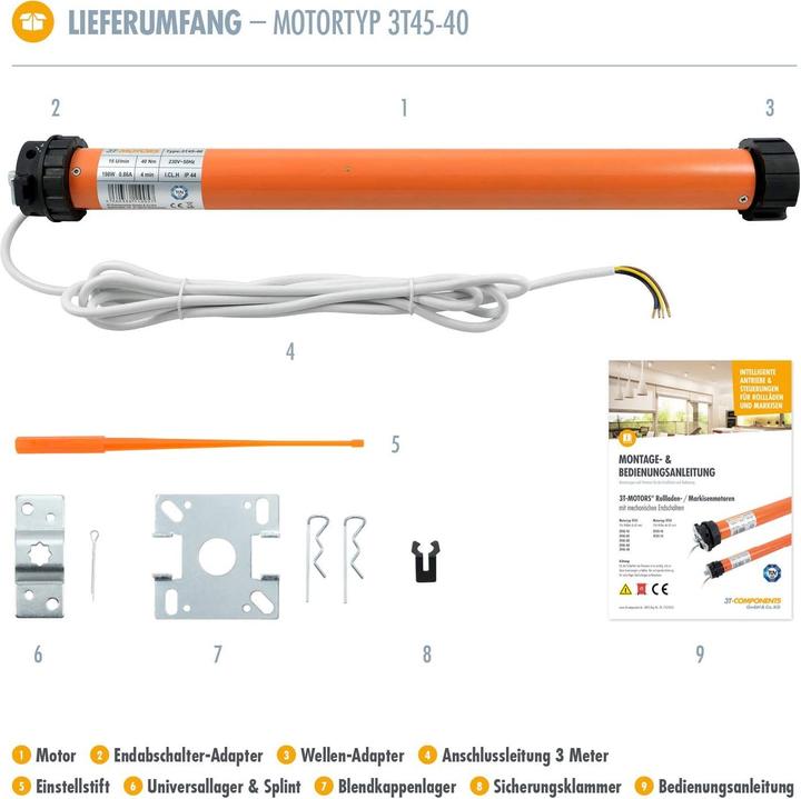 Produktbild 3t-Motors Markisenmotor 40 Nm inkl. Adapter 70 mm rund