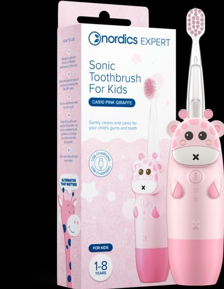 Nordics Schallzahnbürste Ca910 für Kinder, rosa Giraffe (Schallzahnbürste)