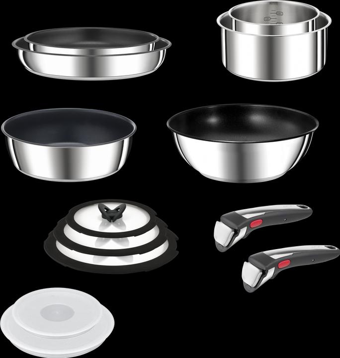 Produktbild Tefal Ingenio Preference On 13-teiliges Set (24 cm, Wok Pfanne, Pfannenset + Topfset, Kochtopf, Bratpfanne, Stielkasserolle, Edelstahl)