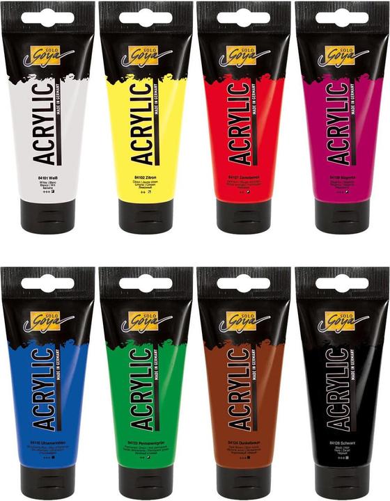 Produktbild Kreul Acrylic Tuben (Schwarz, Magenta, zinnoberrot, Ultramarinblau, Zitron, Permanentgrün, Weiss, Dunkelbraun, 20 ml)