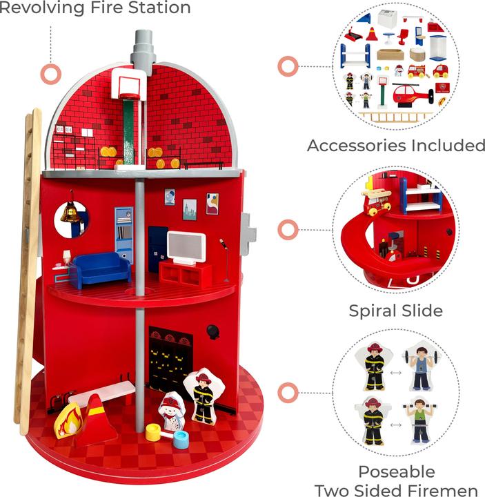 Produktbild Teamson Kids Feuerwehrstation aus Holz Spielset mit 24 Figuren Farbenfrohes Abenteuer