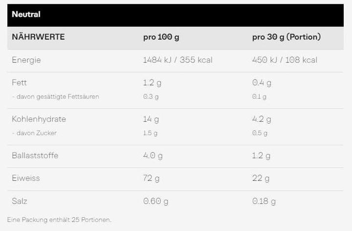Nährwerte und Zutaten Win Force Vegan Protein (Neutral, 1 Stk., 750 g)