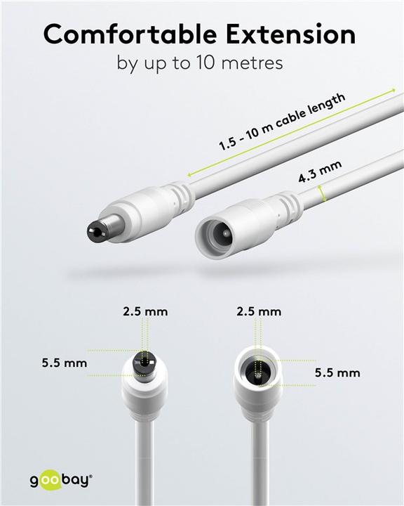 Produktbild Goobay DC-Verlängerungskabel, 10 m, weiss (10 m)
